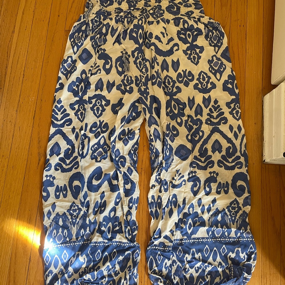 Blue and White Patterned Pants